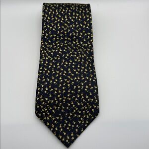Vintage Valeriano Collection Stylish Navy & Yellow Tulip Mens Tie 100% silk